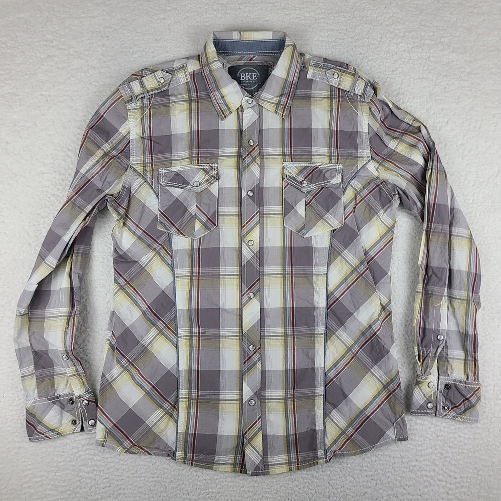 Buckle Shirt‎ Mens Large Multi Color Plaid Flap Pocket Western Snap Button Down